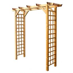 Wooden rose pergola measuring 60x180 cm, with traditional Japanese style top and side supports.