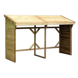 Skyddet för ved eller soptunnor Uno M är tillverkat av ljusbrunt trä och har en hållbar metallram, med en mångsidig design.