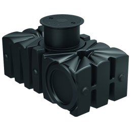 2000 litran musta sadevesisäiliö Garden Professional, kestävä rakenne ja useita liitäntäpisteitä.