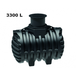 3300-litrainen musta vesitankki uurteisella muotoilulla.