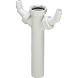 Valge plastikust väljalasketoru kahe ühendusega, mõõdud 1½ x 40 mm, pikkus 200 mm.