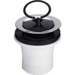 White plastic kitchen sink drain with a round hook. Size: 1½ x 70 mm.