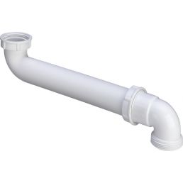 Vit plastsifonutloppsriktare, 1½ tum i diameter.
