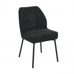 Black chair with soft fabric upholstery, a tall backrest, and four slender black metal legs.