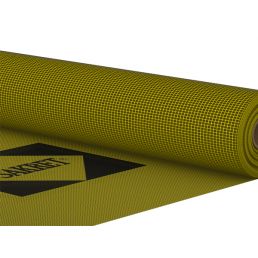 Yellow fiberglass reinforcement mesh, 160 g/m2, 4x5 mm mesh size. 55m2 roll with visible manufacturer's logo.