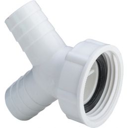 Valge plastikust T-kujuline adapter kahe pesaga pistikupesaga. Sobib mitme seadme ühendamiseks.