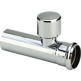 Chrome-plated brass siphon for drainage, equipped with a sleeve and an air valve. Diameter 32 mm, length 125 mm.