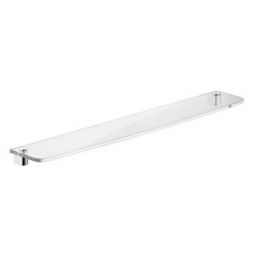 Valge elegantne klaasriiul, mõõtmed 36x13.1x1 cm, metallist kinnitusdetailidega.