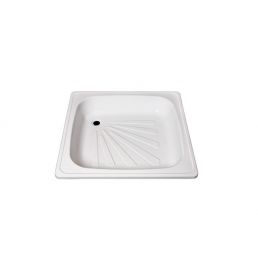 White square shower tray with a diagonal drain and a textured bottom.