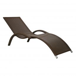 Coffee brown Meridian lounge chair with a modern curved design and metal legs.