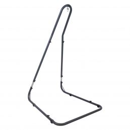 Black metal base for a hanging chair, L-shaped with adjustable height.