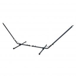 Black hammock stand with adjustable legs, durable and made of metal