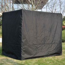 Black cube-shaped cover designed for outdoor use, such as covering garden furniture.