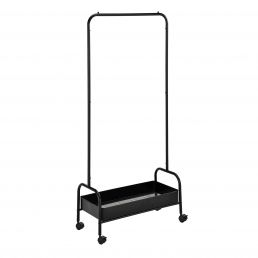 FRASER-vaaterekki, koko 74x35x168 cm, musta, liikkuva pyörillä, alahyllyllinen.