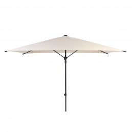 Two-dimensional 2x3 m beige sun umbrella with a black pole.