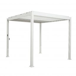 White gazebo MIRADOR-111, measuring 3x4 meters, with a metal frame and louvered roof structure.