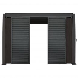 Dark brown louvered wall panel for MIRA canopy, featuring adjustable shutters.
