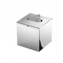 Square-shaped napkin holder with a mirror-like chrome finish.
