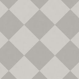 Harmaa-beigellä PVC-laattojen designilla, joka esittelee ruudullista kuviota. Pituus: 3m, malli KL22.