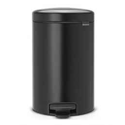 Mattamusta 12 litran jalkapedaalillinen roskakori, sileä pinta ja kansi.