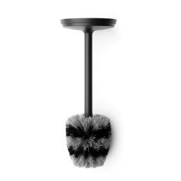Black matte toilet brush with a long handle and a dense brush head.