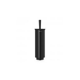 Matte black toilet brush with holder, round, minimalist design.
