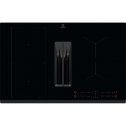 Mustast klaasist integreeritav pliidiplaat, millel on kolm küpsetustsooni, keskosas väljatõmbeava ja puutetundlik juhtpaneel punaste indikaatoritega.