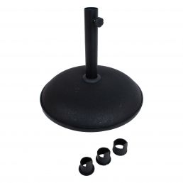 Sun umbrella base, black, diameter 41.5 cm, height 7 cm, made of concrete, weight 20 kg, includes attachment adapters.