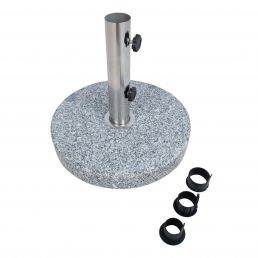 Granite sunshade base, 40 cm in diameter, weighing 20 kg, includes three fastening clamps.