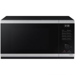 Svart mikrovågsugn i rostfritt stål med digitala kontroller och LED-display.