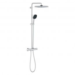Vitalio Start 250 Cube shower system with shower thermostat, overhead and handheld shower, chrome finish.