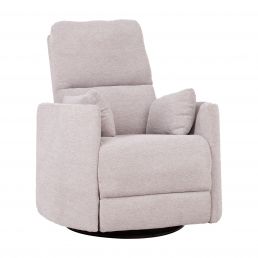 Helebeež pehme kangaga tugitool, kõrge seljatoega, laiade käetugedega ja musta ringikujulise alusega. Toolil on kaks sobituspatja.