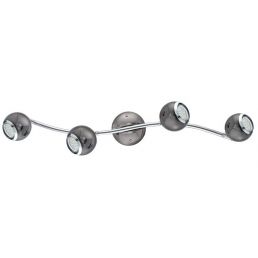 Hopeanvärinen LED-spotti 'Bimeda GU10 4x2,5W', jossa on viisi säädettävää valaisinosaa metallirungoilla.