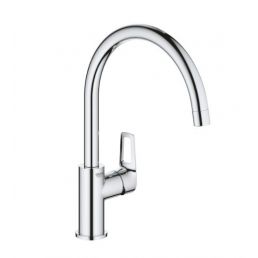 BauLoop-keittiöhana kromiviimeistelyllä, kaarevalla muotoilulla ja sivukahvalla.