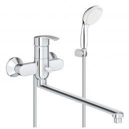 Kroomitud vannisegisti pikema tila ja Tempesta Duo dušikomplektiga, seina kinnituseks.