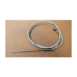 Silver metal flame sensor cable on a brown background, suitable for use as flexible and long measuring stems.