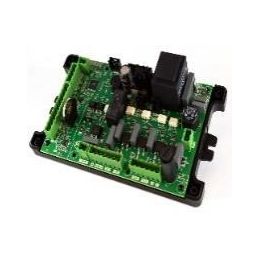 Green Micronova control board without screen and sensors contains various electrical components and connectors.