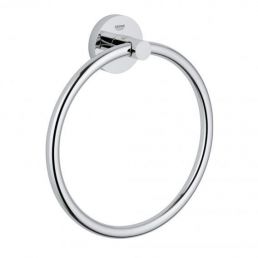 Chrome metal towel ring with a single wall mount.
