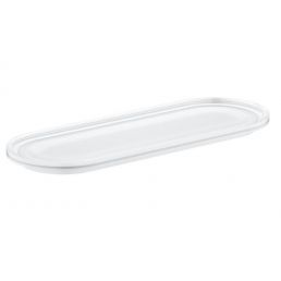 White matte glass soap dish, oval-shaped.
