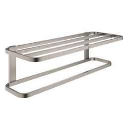 Dubbelt handduksställ med borstad hård grafitfinish, tillverkat av hållbart material. Designen är minimalistisk och modern.