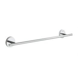 Chrome-finished towel rack, 430 mm long, with two mounting brackets.