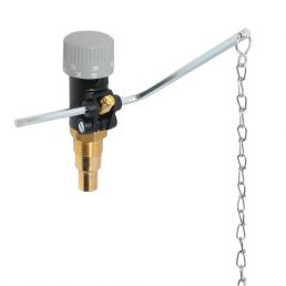 Metallist hall ja hõbedane tõmberegulaator ketiga, varustatud musta plastikust reguleerimisrõngaga.