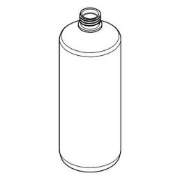 Empty soap tank, made of white plastic, with a cylindrical design and a threaded opening on top.