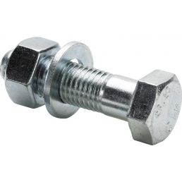 Metal hex bolt and nut, with a silver finish, used in the assembly kit DN65-DN100/PN16.