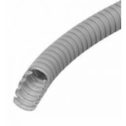Harmaa joustava kaapelinsuojausputki, jossa on spiraalimainen muotoilu ja sileä sisäpinta.