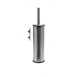 Wall-mounted toilet brush made of stainless steel with a chrome finish, including mounting accessories.