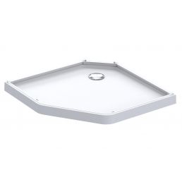 White rectangular shower tray, measuring 900x900 mm, with a round drain hole in the center and raised edges.