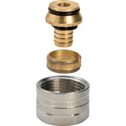 Metallinen räikkäavain 3/4x15, joka koostuu kultaisesta pronssista päästä ja hopeanvärisestä alumiiniseoskehästä.