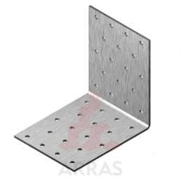 Perforated metal angle bracket 100x100x100 mm, silver color, two joined flat surfaces, and multiple evenly spaced holes.