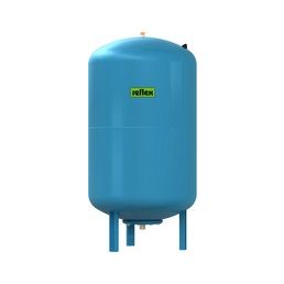 Blå expansionskärl för vattenledning Refix DE 80L, maxtryck 10 bar och temperaturtålighet upp till 70°C.